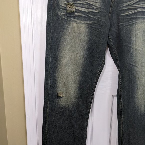 Agile Distressed Torn Blue Denim Whiskered Fading Details Men's Jeans - 46W*(43) - Picture 4 of 13